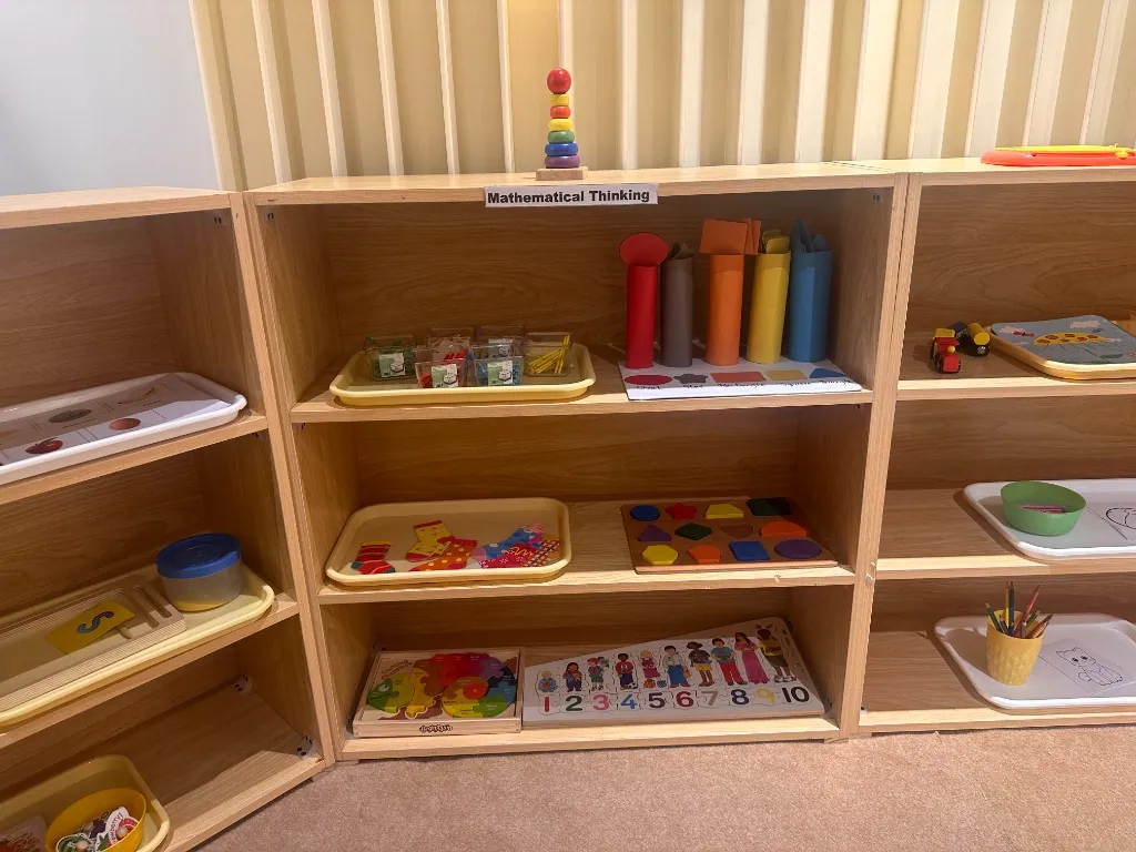 Classroom shelves of mathematical thinking materials